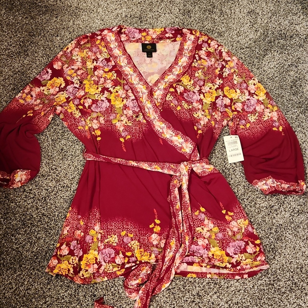 JM Collection Floral Belted Top - Picture 8 of 14